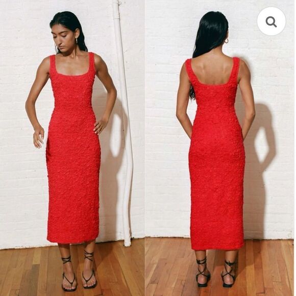 New Mara Hoffman Sloan Popcorn Midi Dress Red XS - Picture 15 of 15
